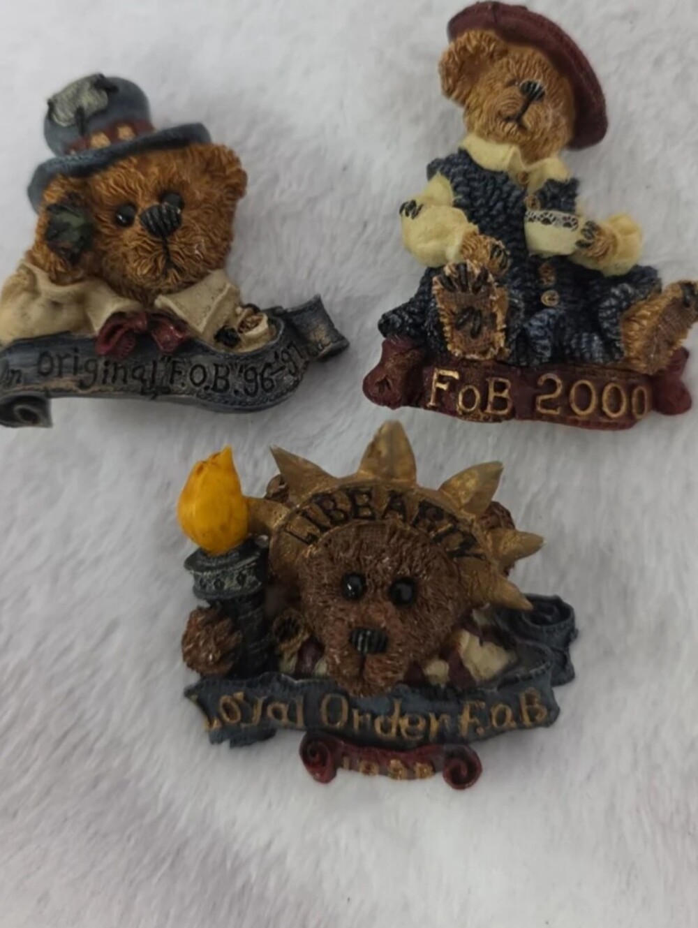 Boyds Bears Resin Patriotic Lapel Pins/ Brooches 2"x2" FOB Club Bears Set of 3